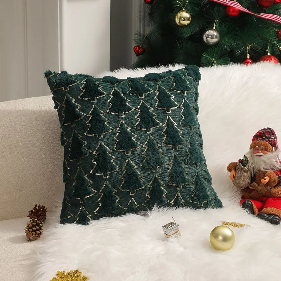 Plush Christmas Tree Cushion Cover