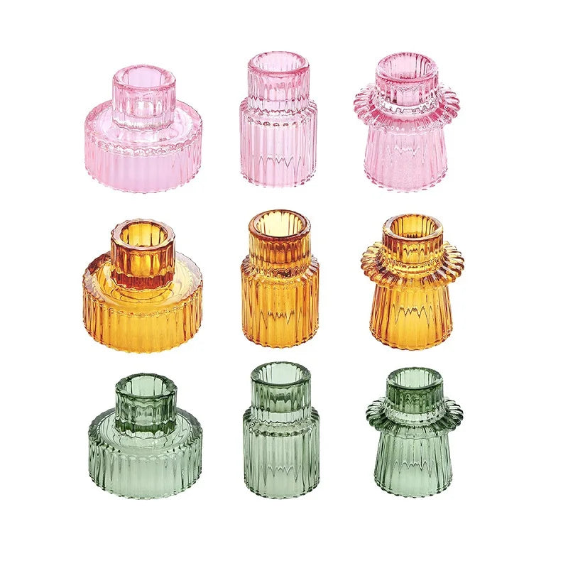 3pcs Glass Candlestick Holders