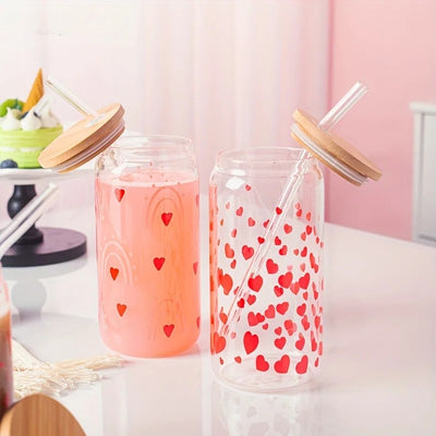 Heart Printed Glass Tumbler