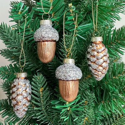 Glass Pine Cones and Acorns Tree Ornaments